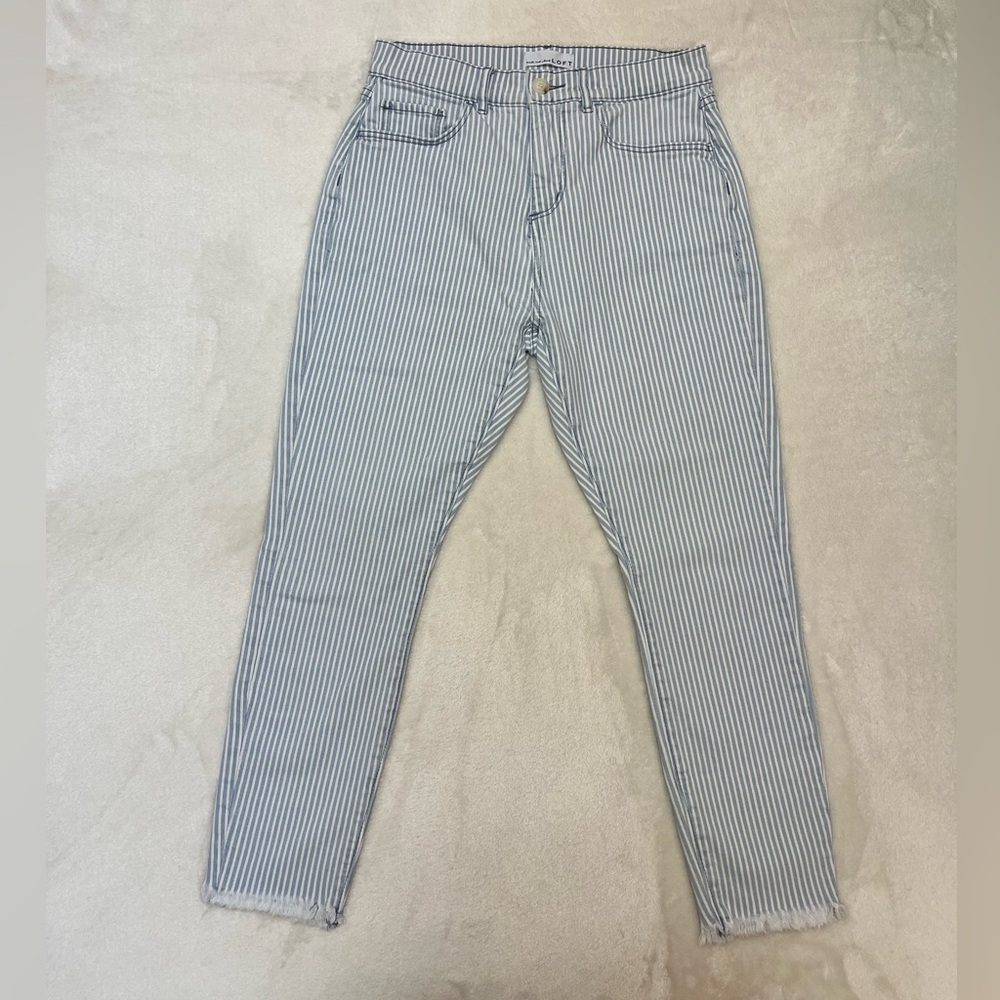 LOFT Women's Skinny Striped Jeans - Blue and White